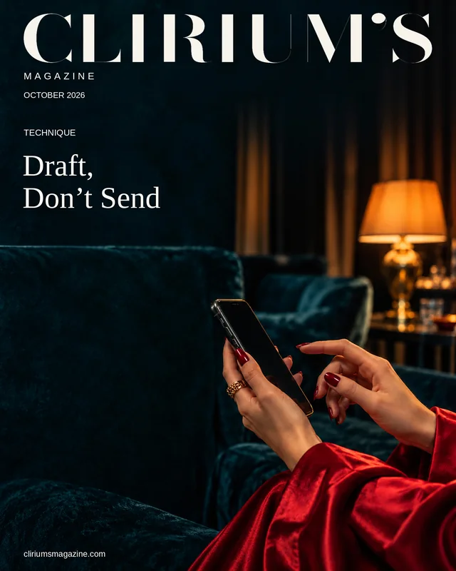Hands holding a phone in an evening interior, with one finger paused before touching.