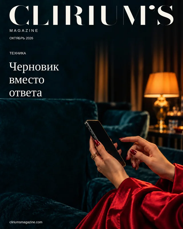 Руки у телефона в вечернем интерьере; палец остановился перед касанием.
